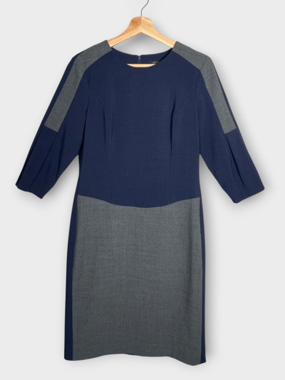 Rickie Freeman Teri Jon Dress Sz 8 Blue Gray Lined Office Siren Preppy